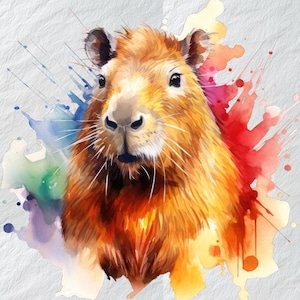 Capybara's zachte stroom, zachte stroom van Capybara, natuur Capybara kunst, serene wildlife scène: Capybara's huidige, Wildlife Wall Art