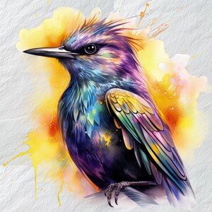 Flash iridescente de Starling, impressão em flash iridescente, decoração de arte de pássaros, arte vibrante de parede de pássaros, brilho colorido de Starling, impressão em flash iridescente