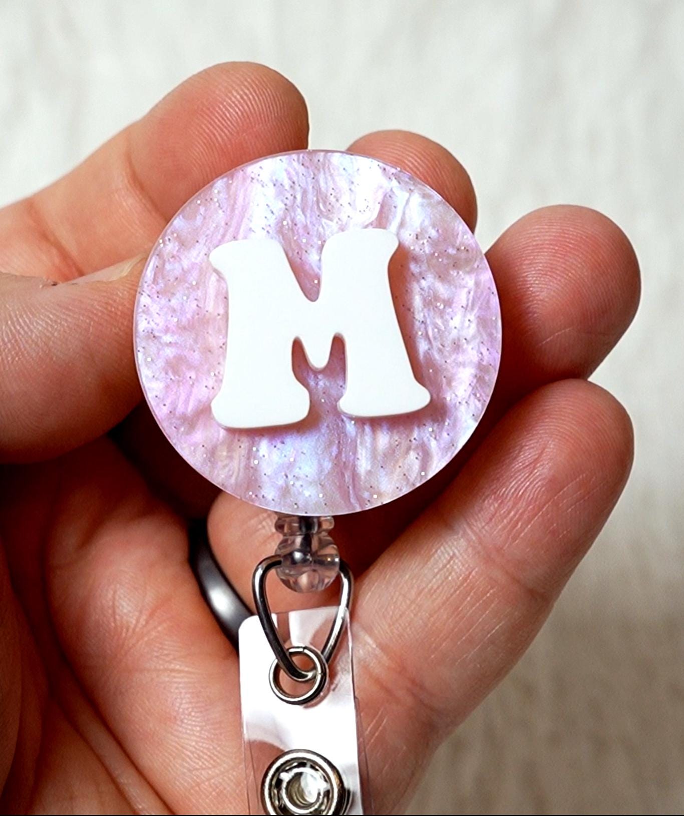 Glitter Initial Badge Reel: Custom Acrylic Nurse/Teacher Accessory