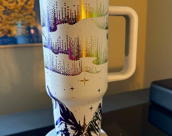 Personalized Northern Lights Tumbler: 40oz Stainless Steel Cup with Handle