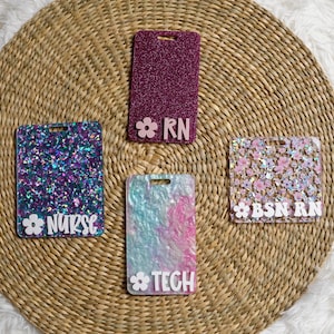 Daisy Glitter Badge Buddy: RN Nurse Gift, Acrylic Badge Reel Accessory