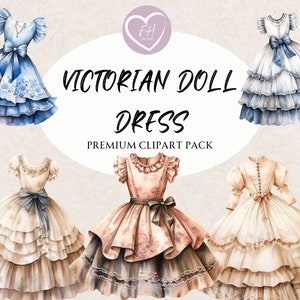 Victorian Doll Dress Clipart for commercial use Transparent PNG premium Victorian Fashion clipart Dress up doll clipart Vintage Doll Dress