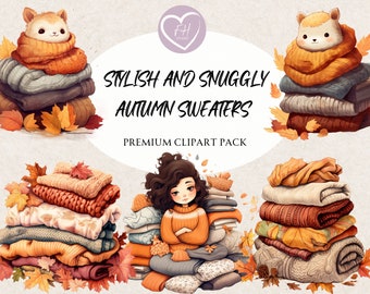 Autumn Sweaters Clipart for commercial use Transparent PNG premium Fall Sweaters clipart Fall Autumn Cozy fall-inspired design elements