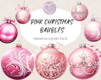 Pink Christmas Bauble Clipart for commercial use Transparent PNG premium Pink Christmas Clipart Xmas clipart holiday clipart watercolor