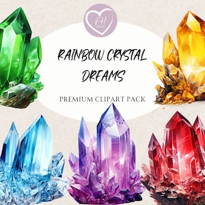 Rainbow Crystals Clipart for commercial use Transparent PNG premium Colorful Gemstones clipart Radiant clipart with rainbow crystals