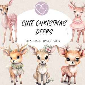 Christmas Deer Clipart for commercial use Transparent PNG premium Watercolor clipart Woodland Animal Clipart Reindeer clipart