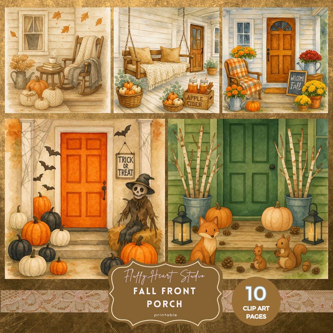 Autumn Porch Clipart BUNDLE, Cozy Fall Junk Journal Graphics ...