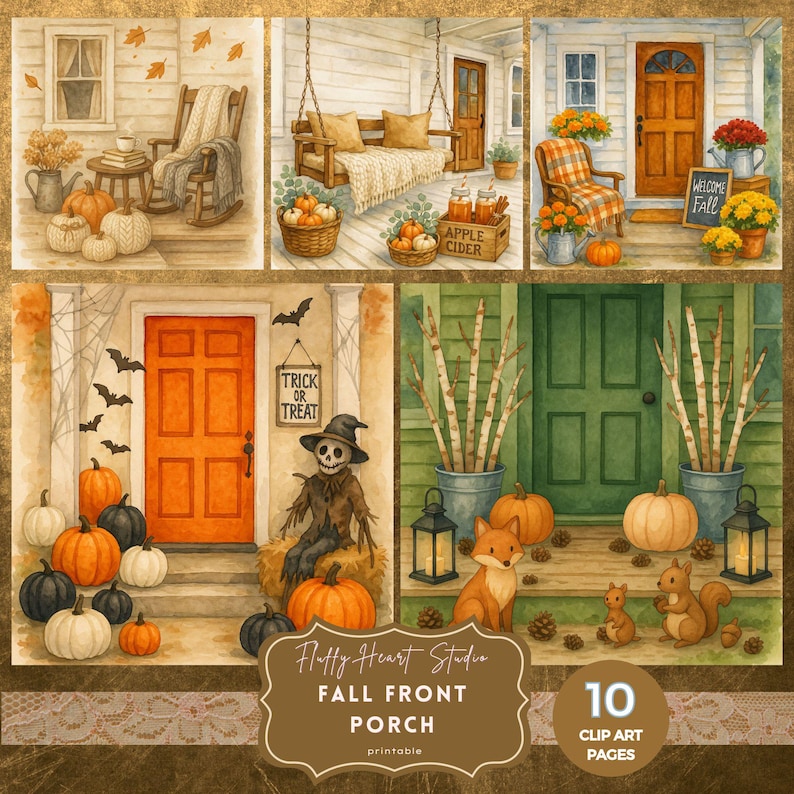 Autumn Porch Clipart BUNDLE, Cozy Fall Junk Journal Graphics ...