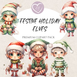 Christmas Elf Clipart for commercial use Transparent PNG premium Watercolor clipart Festive Holiday Elf Clipart Elves clipart Elf Magic PNGs