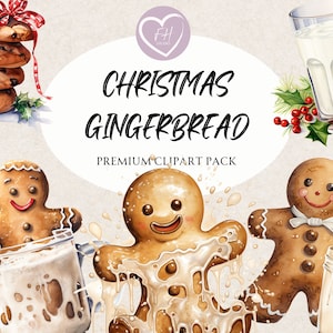 Christmas Gingerbread Clipart Watercolor Clipart for commercial use Transparent PNGs premium holiday clipart  for Junk Journal, Invitations