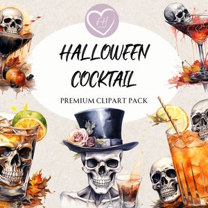 Halloween Cocktail Clipart Watercolor Clipart for commercial use Transparent PNGs premium cocktails clipart for Junk Journal, Invitations