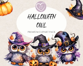 Búho Clipart Halloween Búho Acuarela Clipart para uso comercial PNG transparentes clipart premium Halloween para Junk Journal, invitaciones