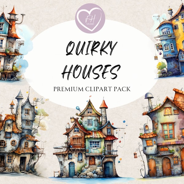 Quirky House Clipart Watercolor Clipart for commercial use Transparent PNGs premium house clipart for Junk Journal, Invitations