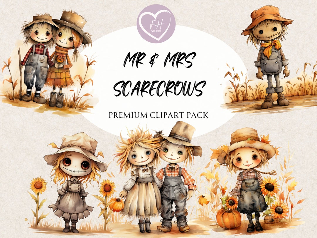 Mr & Mrs Scarecrows Clipart for Commercial Use Transparent PNG Premium