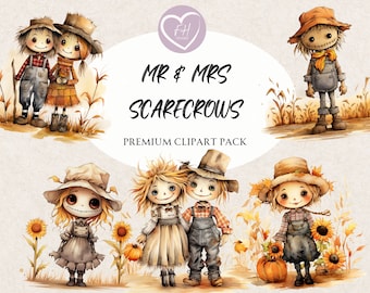 Mr & Mrs Scarecrows clipart voor commercieel gebruik Transparante PNG premium Fall Scarecrow clipart herfst herfst Thanksgiving clipart Halloween