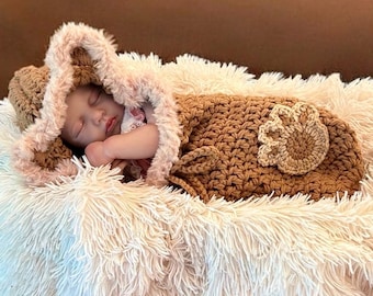 Gehaakte teddybeer-cocon | Fotorekwisiet voor pasgeborenen