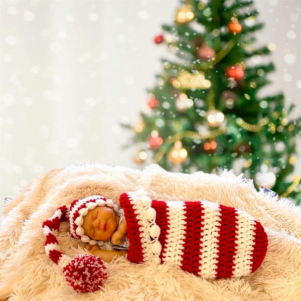 Crochet Christmas Elf Cocoon | Newborn Photo Prop, Baby Shower Gift