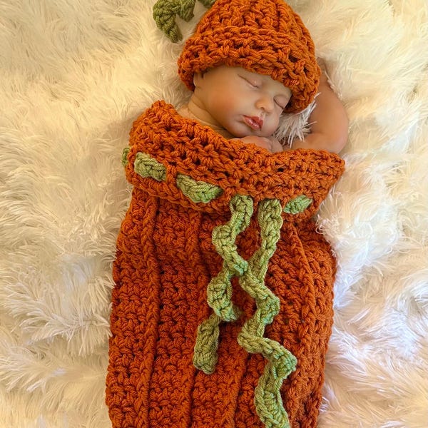Crochet Pumpkin Cocoon | Newborn Photo Prop, Autumn Baby Shower Gift