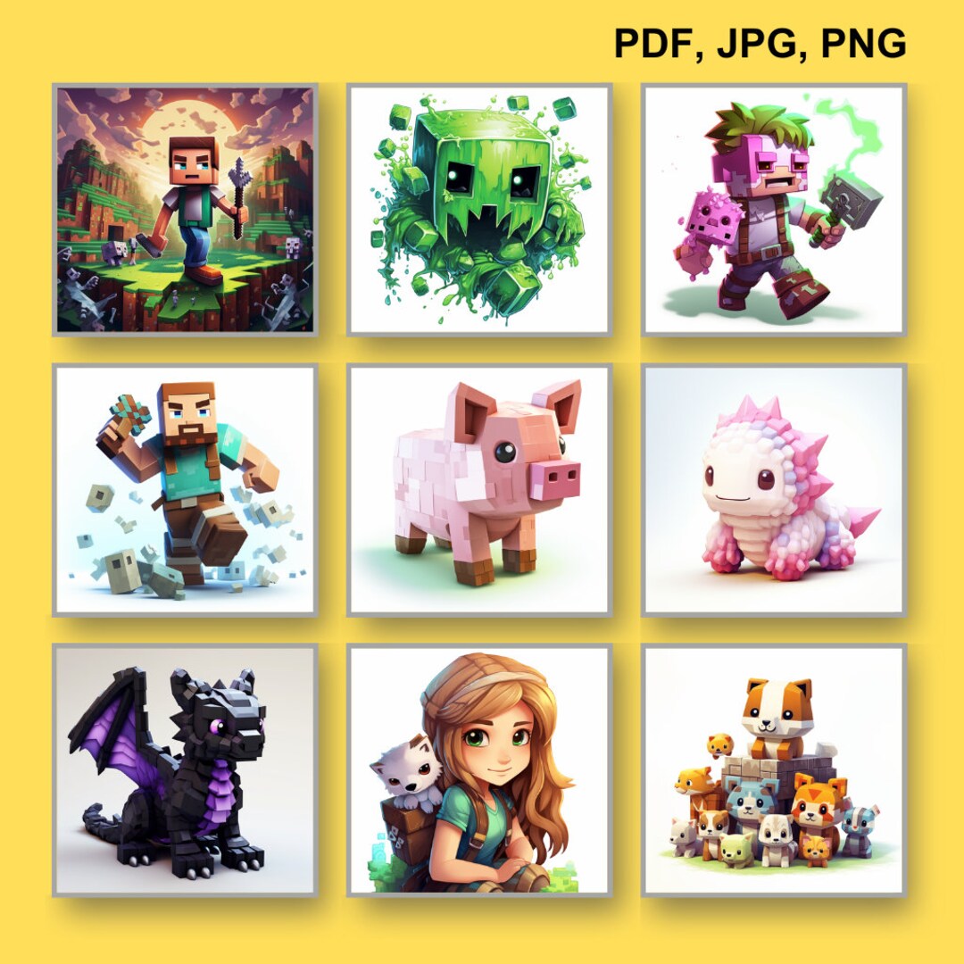 Set of 15 Minecraft Wall Art, Nursery Decor, Creeper, Steve, Enderman