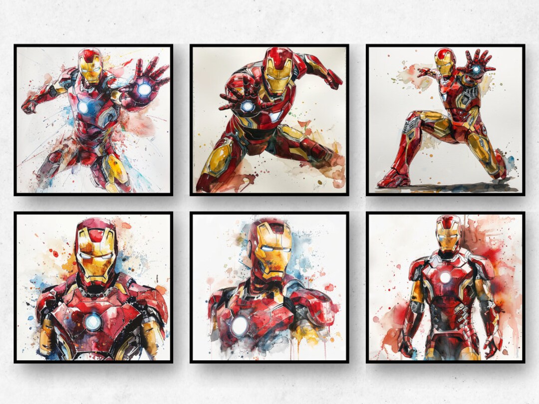 Set of 12 Ironman, Watercolor Print, Superhero, Wall Art Avengers