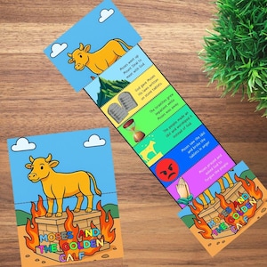 Moses Golden Calf Folding Surprise Bible Craft, Bible Lesson, Bible Story, Sunday School Craft, Church Activity Kids, Bible Craft, Mini Book