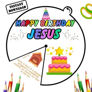 Happy Birthday Jesus Christmas Coloring Wheel, Nativity Sunday School Activity, Kids Church Christmas Story, Advent, Kids Printable Craft