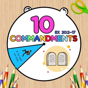 Ten Commandments Coloring Wheel, Bible Activity, Kids Bible Lesson, Memory Game, Sunday School, coloring wheel, Bible story wheel, Christian
