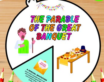 Parable of the Great Banquet, Printable Bible Coloring Wheel, Kids Sunday School Craft, Jesus Story Spinning Wheel, Christian Homeschool