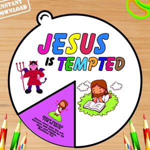 Jesus Is Tempted in the Wilderness Coloring Wheel, Matthew 4:1-11 Bible Coloring Wheel,40 Days in the Desert, Sunday School, Bible Lesson