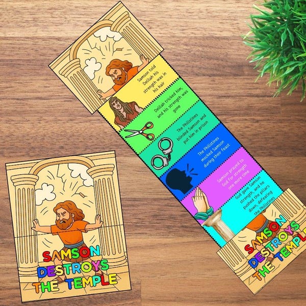 Manualidad bíblica plegable sorpresa de Samson Strength, lección bíblica, manualidad de Sansón, juego de memoria, manualidad para la escuela dominical, actividad de la iglesia para niños, minilibro