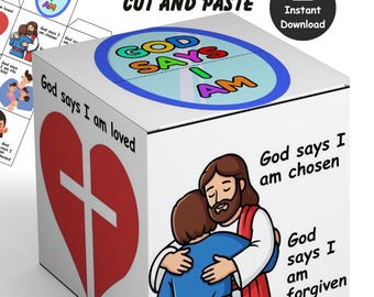 God Says I Am Activity Cube Bible Craft, Bible Lesson, Gospel Activity, Sunday School Craft, Church Activity Kids, Sheet, Children's church