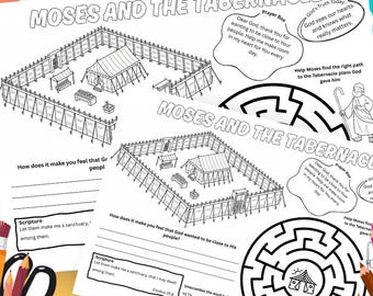 The Tabernacle Printable Sheet, Printable Bible Coloring Sheet, Sunday School, Kids Bible Study, Tabernacle of Moses Bible Story, Placemat