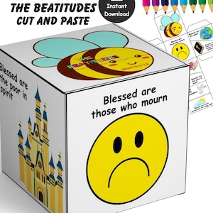Beatitudes Activity Cube, Kids Activity, Printable Bible Verse Game, Bible Study Children, Memory Verse, Sermon On The Mount, Placemat