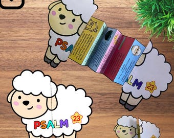 Manualidad bíblica sorpresa plegable del Salmo 23, lección bíblica, manualidad de salmos, manualidad de escuela dominical, actividad de la iglesia para niños, minilibro, manualidad de historia bíblica