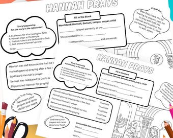 Karta aktywności „Hannah Prays”, kolorowanka, lekcja historii biblijnej, praca plastyczna w szkole niedzielnej, aktywność kościelna dla dzieci, Stary Testament, chrześcijaństwo