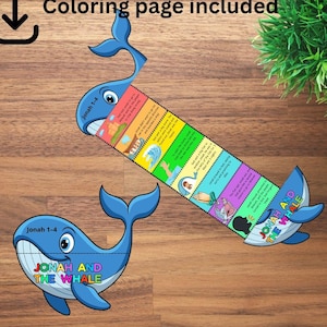 Jonah and the Whale Folding Suprise, Bible Craft Printable for Kids, Sunday School Bible Lesson, Jonah Bible Verse Coloring Church Activity