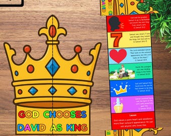 David se convierte en rey: Sorpresa plegable, manualidad bíblica, lección de historia bíblica, manualidad de escuela dominical, actividad de la iglesia para niños, minilibro, Antiguo Testamento
