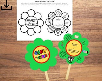 Growing In Christ Hand fan Craft, Printable Activity for Kids, Sunday School Bible Lesson, Children's Color Cut and Paste Church Activity