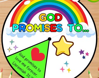 God's Promises Rainbow Wheel Craft Printable for Kids Sunday School Bible Lesson, Christian Homeschool, Children's Church Ministry Activity