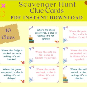 Birthday Party Treasure Hunt Clues Adults /Indoor Printable Scavenger Hunt clue Cards/ Family party/ Kids Scavenger Hunt/ Birthday Game