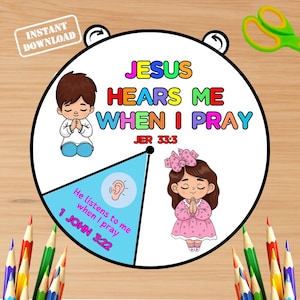 Jesus Hears Me When I Pray Coloring Wheel, Bible Activity, Kids Bible Lesson, Sunday School, coloring wheel, Sunday School Craft, Prayer