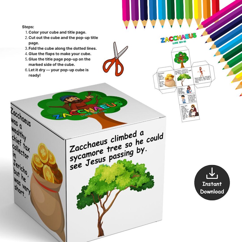 Zacchaeus Cube Craft, Bible Lesson, Jesus and Zacchaeus, Easter Craft ...