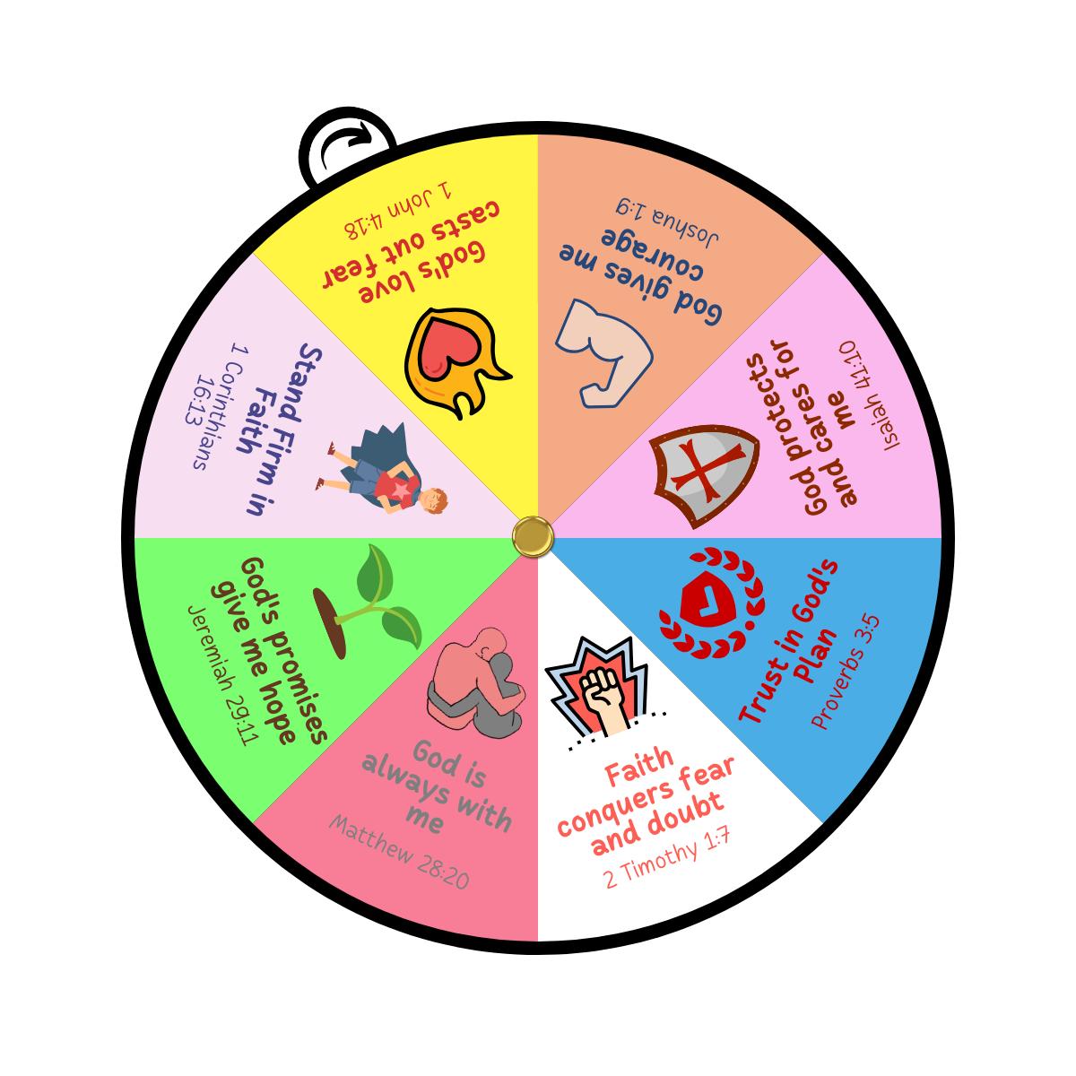 Color Wheel With Scriptures Faith Over Fear Scripture Coloring Wheel, Bible Lesson for Kids, Games ...
