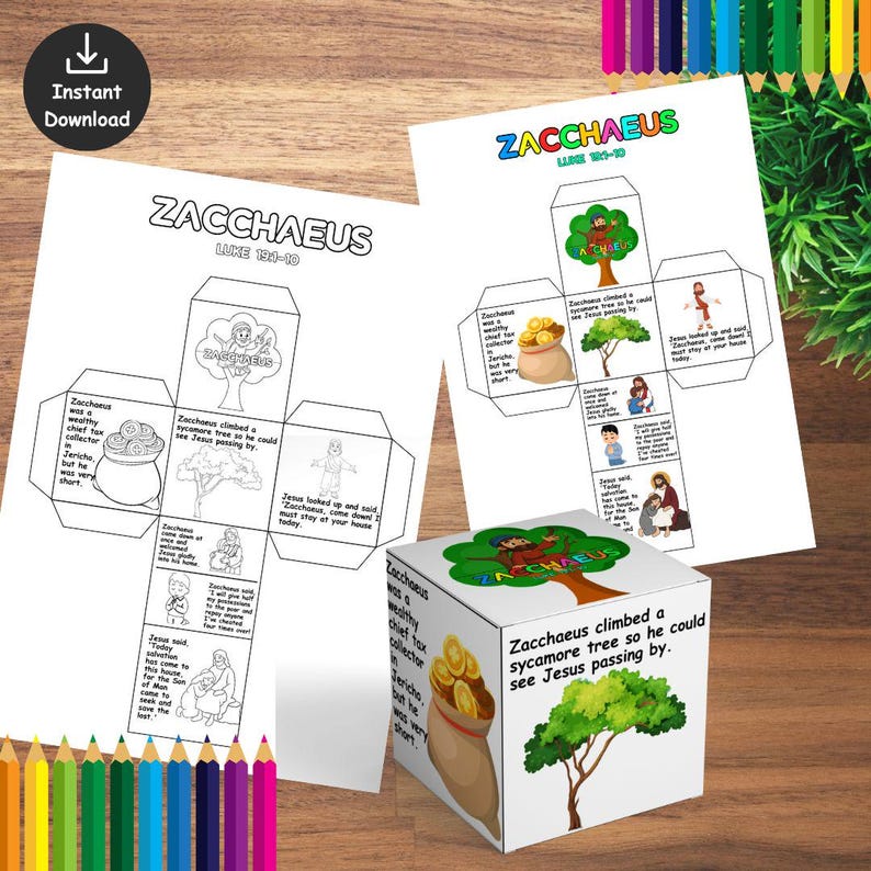 Zacchaeus Cube Craft, Bible Lesson, Jesus and Zacchaeus, Easter Craft ...