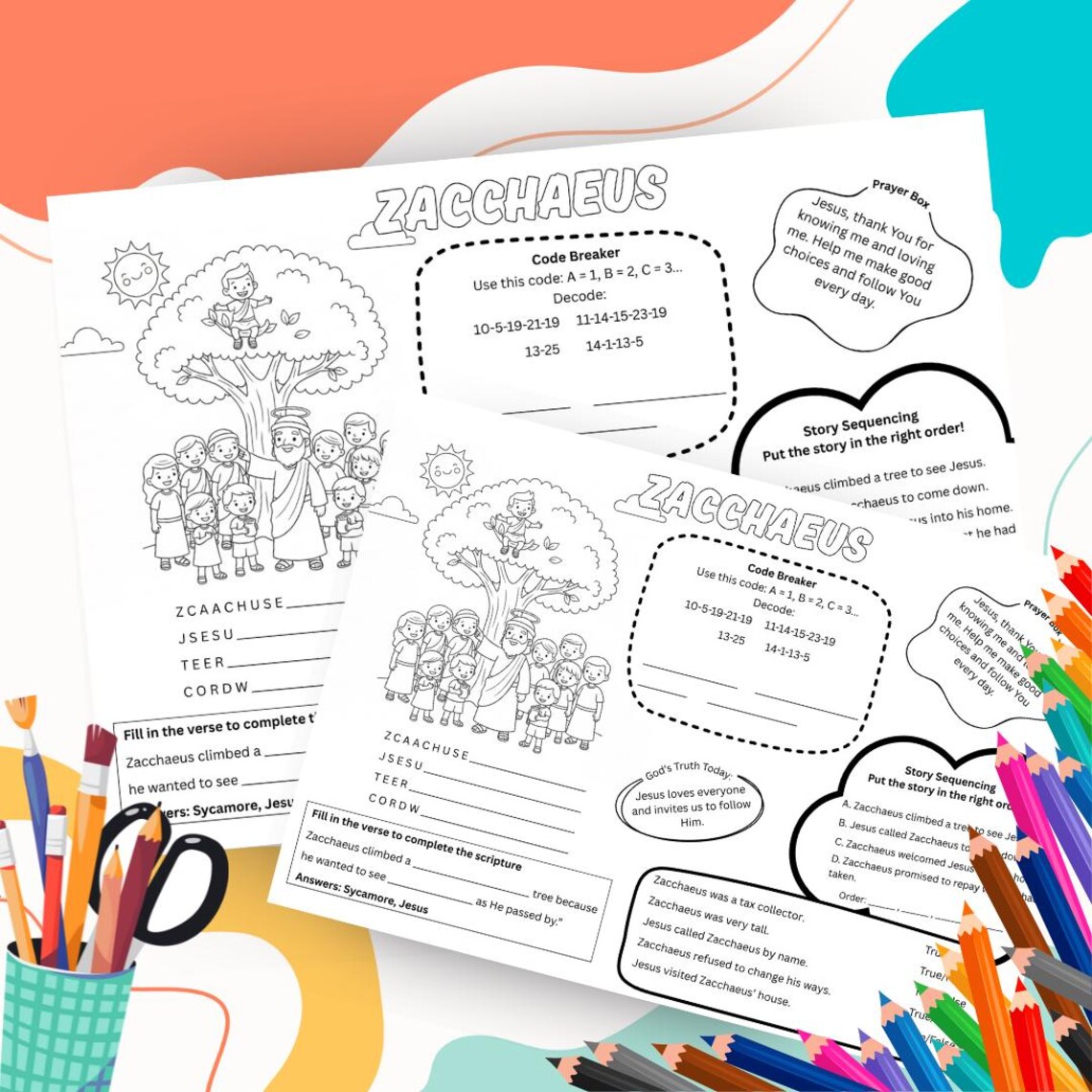Zacchaeus Activity Sheet, Bible Story Craft, Bible Lesson, Jesus and ...