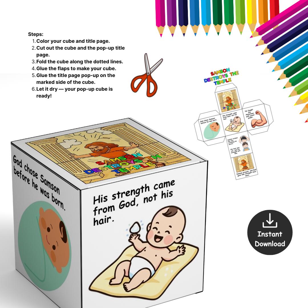 Samson Craft Kit Samson Destroys the Temple Coloring Cube Bible Craft, Bible Lesson ...