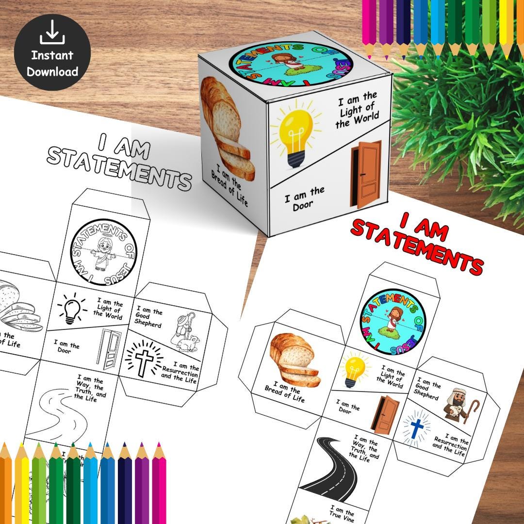I Am Statements of Jesus Coloring Cube, Printable Sunday School Lesson ...
