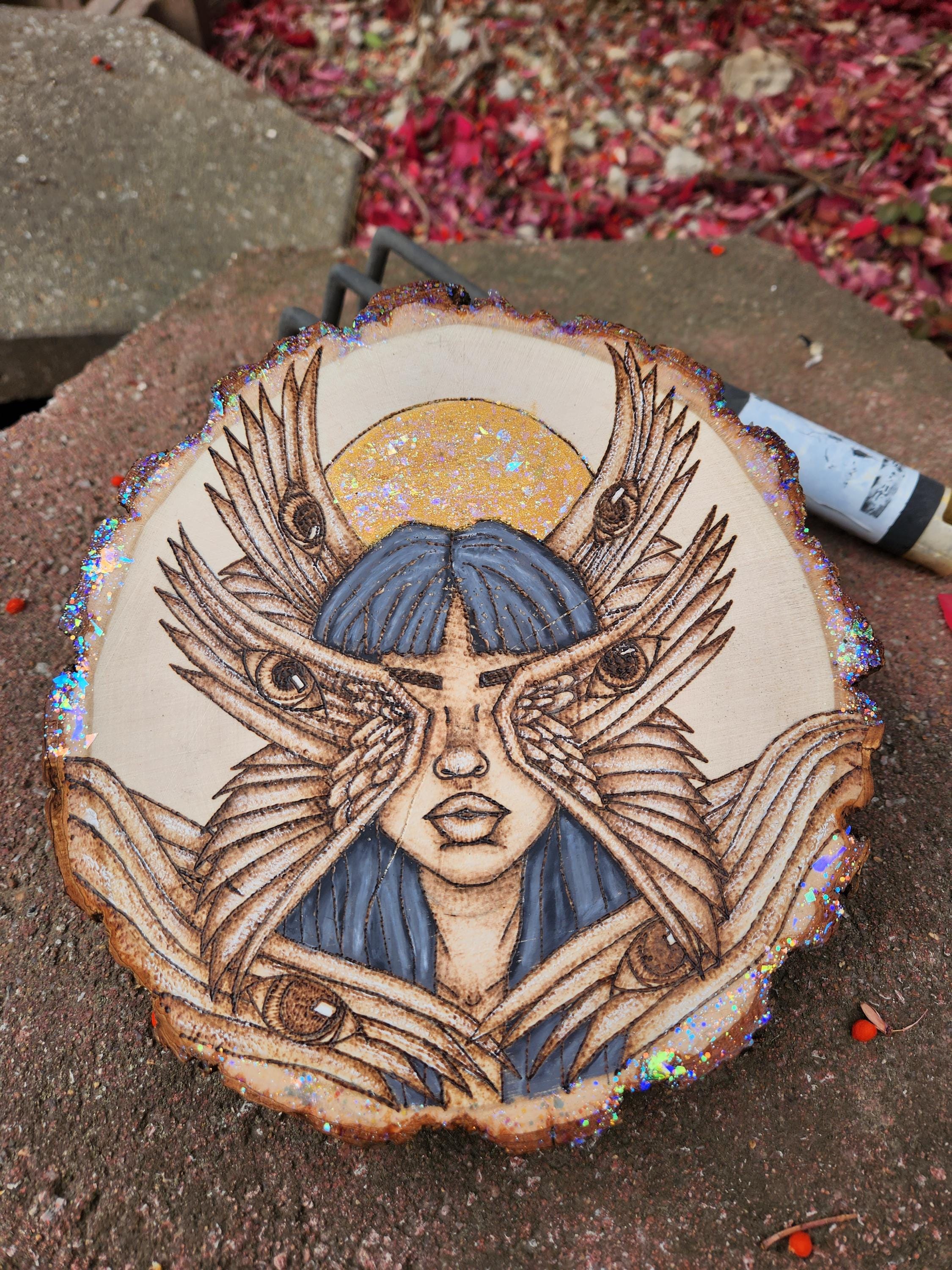 Seraphim Golden Sun Goddess Handmade Wood Burn, Original Pyrography Art ...