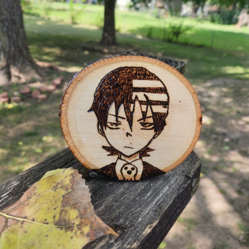 Pyrography Character Anime Character Commission Coaster, Handmade Pyrography Art, Custom ...