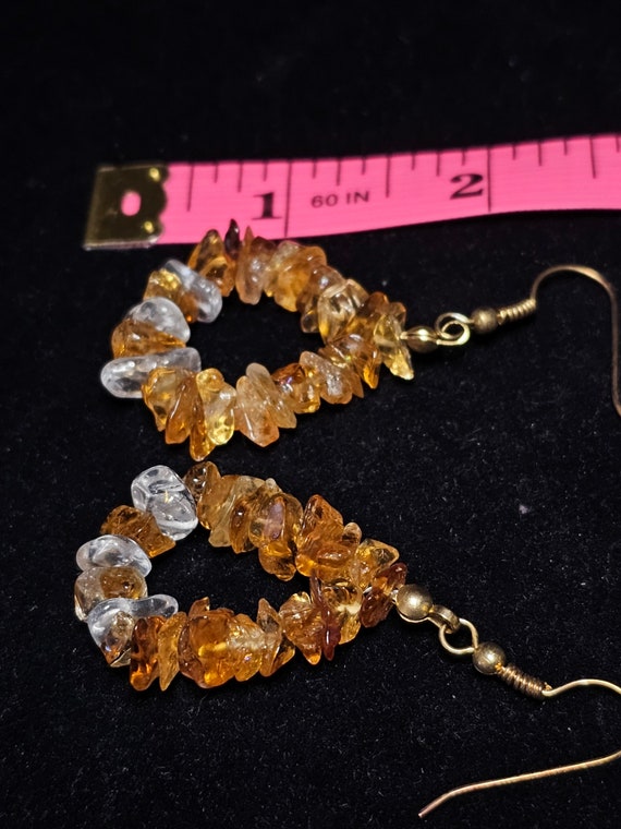 Citrine and clear quartz earrings, 1.5 inches - image 2